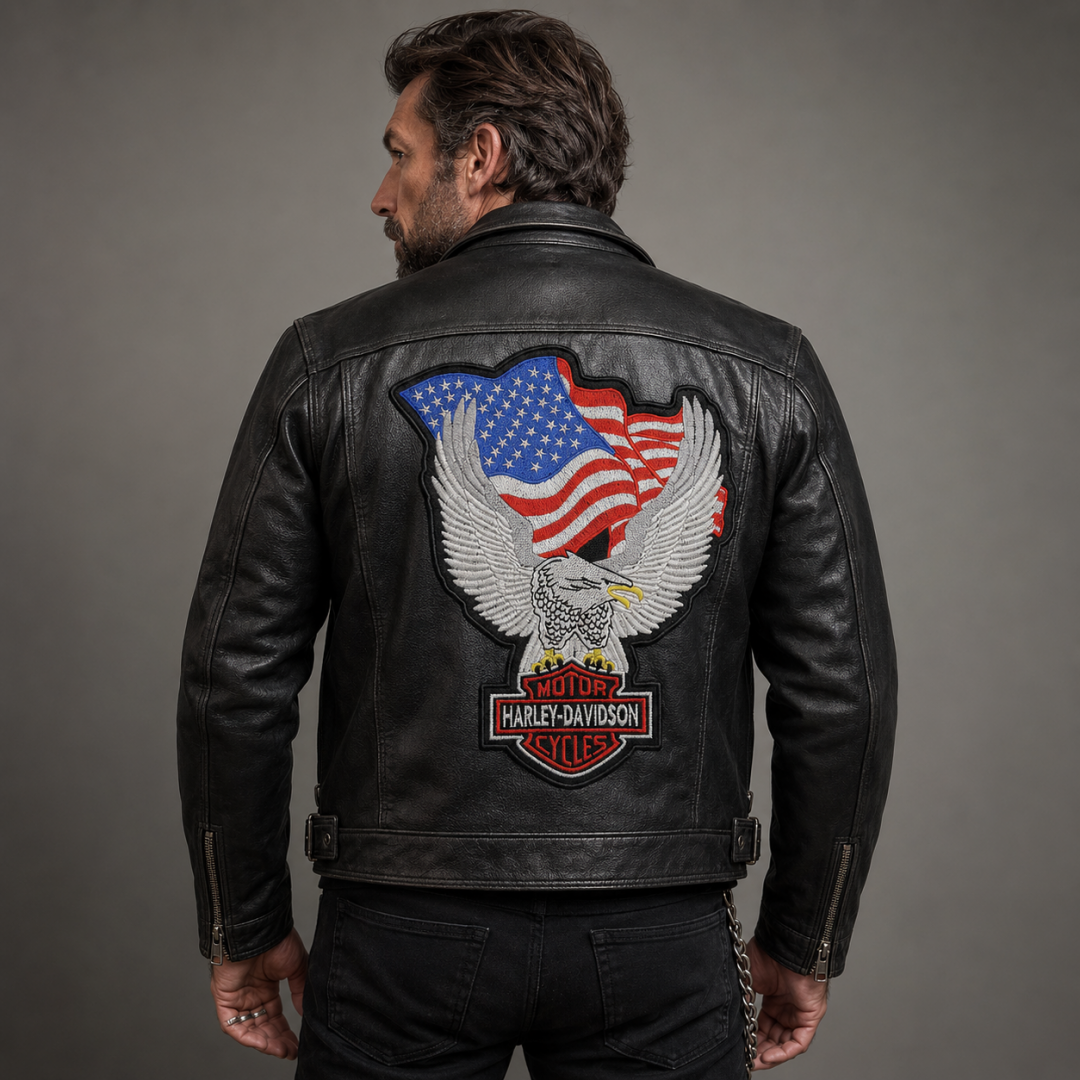 Нашивка, патч, шеврон "Орел Harley Davidson c Флагом" 185x230mm PTC255