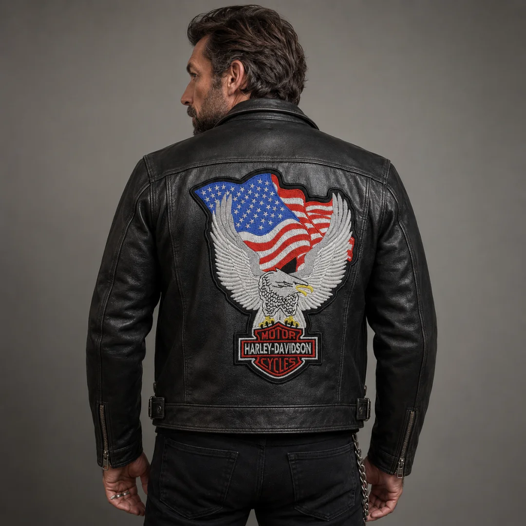 Нашивка, патч, шеврон "Орел Harley Davidson c Флагом" 185x230mm PTC255