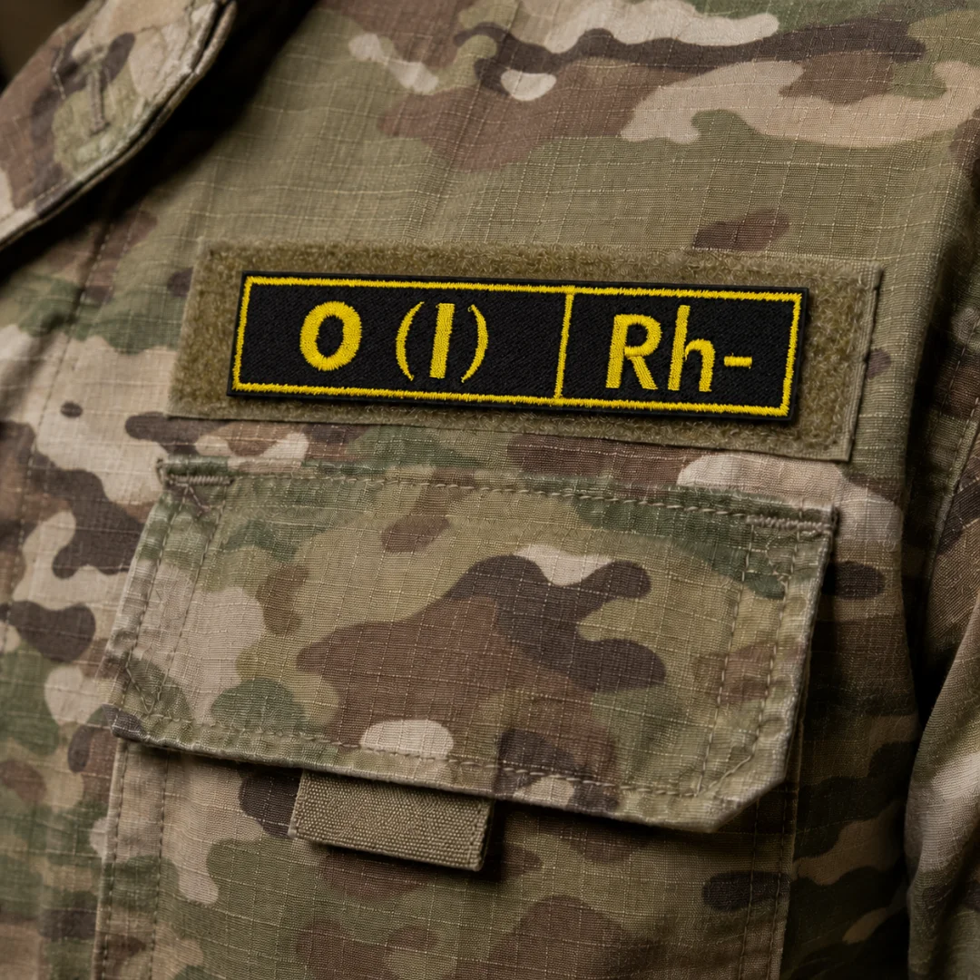 Нашивка, патч, шеврон на липучке "Группа Крови. O (I) Rh-" 125x25mm PTC416-2