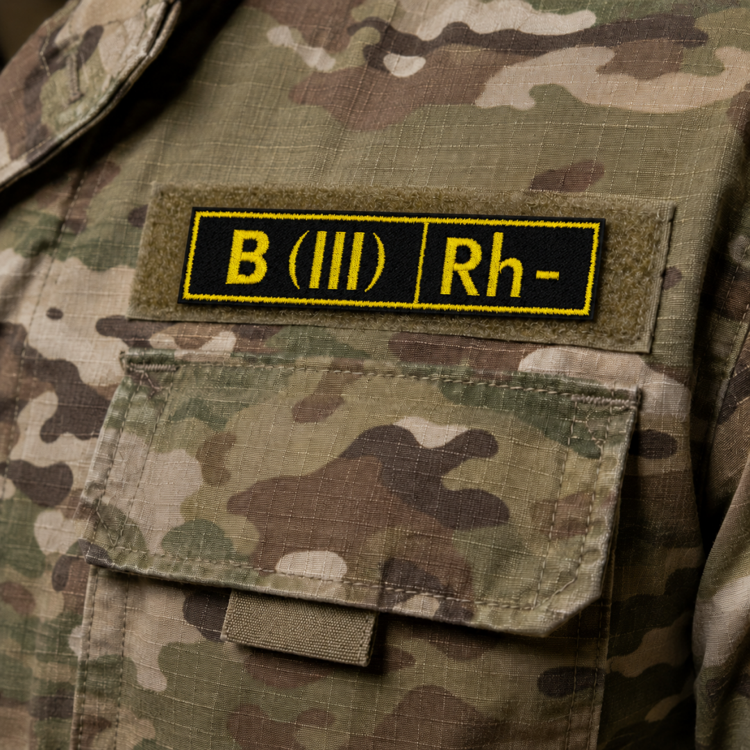 Нашивка, патч, шеврон на липучке "Группа Крови. B (III) Rh-" 125x25mm PTC416-5
